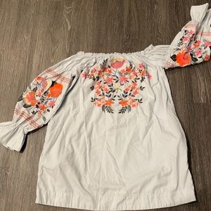 Free People embroidered mini light blue